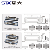 Connecteur de prise mâle/femelle D-SUB DB25 étanche IP67, courbé/droit, à souder sur circuit imprimé, DB44H/DB5W5/DB9W4/DB13W3/DB17W2/21W1