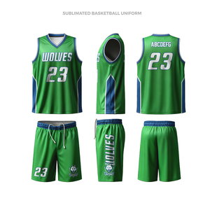 Süblimasyon Baskılı Özelleştirilmiş Nefes Alabilen Hızlı Kuruyan %100 Polyester Basketbol Forması Takımı - Yeşil ve Mavi Takım Kimlik Renkleri - Product Image 1