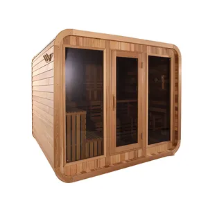 Smartmak 6-8 Person Outdoor Dry Steam Wood Traditional Cube Sauna Room