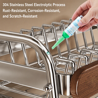 Égouttoir à vaisselle double couche en acier inoxydable style bois massif à 2 niveaux pour comptoir de cuisine, rangement multifonctionnel