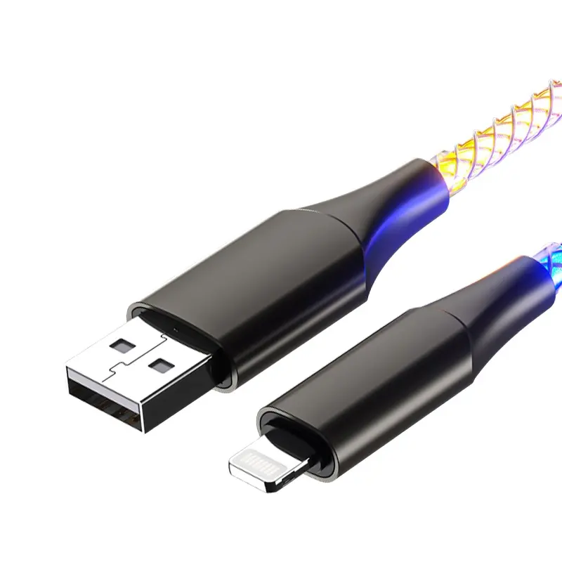 Yellowknife Streamer led lumière qui coule Charge rapide Type c 2.4A Chargeur rapide Led Câble USB de charge pour câble iPhone