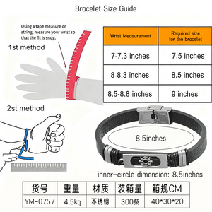 Men's <b>Leather</b> <b>Bracelet</b> Titanium Steel Spider Pattern Geometry Design Gift Jewelry 7.5in 8.5in 9in - Product Image 4