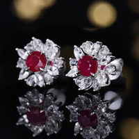 Boucles d'oreilles clous en or 18 carats avec rubis sang de pigeon 1,15 ct et saphirs blancs incrustés, bijoux de luxe certifiés GRC, coffret cadeau pour femme, divers modèles