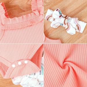 Nouveau-né bébé filles 3 pièces mode été barboteuse Shorts bandeaux ensemble de vêtements - Product Image 4