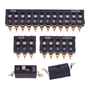 Interrupteur SMD à actionnement latéral, pas de 2,54 mm |   Interrupteur à bascule de type clavier de piano, 1 à 12 positions |   Montage sur circuit imprimé traversant (PCB) |   Actionneur rouge/bleu - Product Image 5