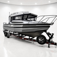 Bateau de pêche en aluminium de 7,5 m sans entretien à vie, cabine étendue, 8 personnes, yacht de luxe à coque en V profond en alliage avec remorque