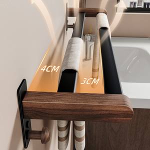 Porte-serviettes en noyer <span class=keywords><strong>sans</strong></span> perçage, barre à serviettes de salle de bain, double barre, fixation murale, rangement pour serviettes de salle de bain, porte-serviettes suspendu - Product Image 3