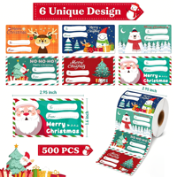 Autocollants en vinyle imperméables personnalisés pour cadeaux de Noël, motifs étoiles de dessins animés, adhésifs, décorations pour papier cadeau de fêtes