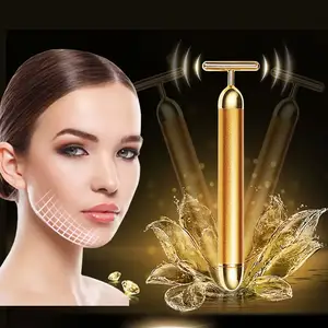 Cuidados Pessoais 24K Ouro Vibração T Bar Face Lifting Pele Beleza Máquina Massageador Facial Remoção de Chin Duplo