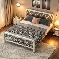 Cadre de lit métallique robuste Queen/King avec têtes et pieds de lit extensibles, style minimaliste moderne, démontable, pour appartement, hôpital, hôtel