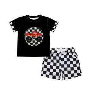 Pre pedido de ropa para niños al por mayor Monster Truck Chekered Baby Boy Shorts Set Summer Outfit Children Boutique Clothes - Product Image 1