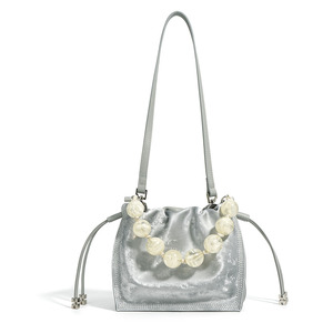 Bolso Tote Mini de Cuero Genuino Metálico de Lujo para Mujer, Bolso de Hombro de Piel Vacuna Suave, Bolso Bandolera Plateado de Diseñador - Product Image 1