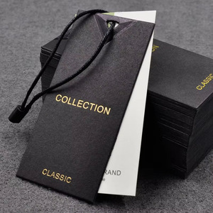 Matte Black Luxury Gold Stamping Logo Swing Tag Hangtags Custom Paper Hangtags for Clothes Shoes Bags