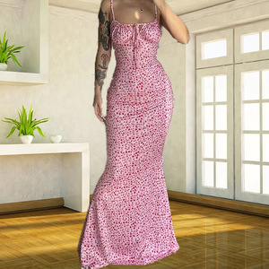 Hugcitar Ruffle estampado Floral sin mangas espalda descubierta Slip drapeado Midi vestido Sexy ajustado 2023 verano traje Streetwear Party Club Y2K - Product Image 2