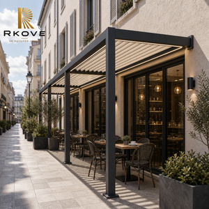 Pérgola de Aluminio de Grado Comercial Premium con Estructura Estrecha para Montaje en Pared e Iluminación LED Cálida para Caminos de Cafeterías Europeas - Product Image 1