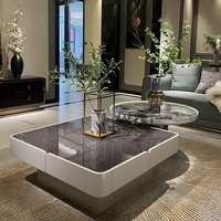 Table basse en bois massif et marbre, style postmoderne, luxe léger, avec espace de rangement, sans assemblage requis, design minimaliste italien pour