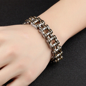 Đồ Trang Sức Mens Cổ Điển Punk Phong Cách Vàng Đen Thép Không Gỉ Xe Đạp Liên Kết Chuỗi Vòng Đeo Tay Bangle - Product Image 6