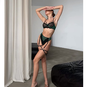 Ensemble de lingerie élégante et sexy pour femmes, vert, en maille transparente, soutien-gorge et culotte, spécial Saint-Valentin - Product Image 5