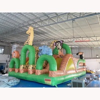 Grand toboggan gonflable commercial extérieur en PVC à double glissière, château gonflable, aire de jeux pour enfants, toboggan sec gonflable sur le thème des animaux