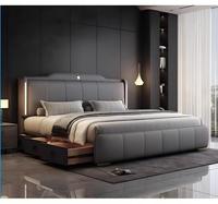Ensemble de lit en cuir économique - Cadre de lit double 180*200 avec rangement (option Queen/King)