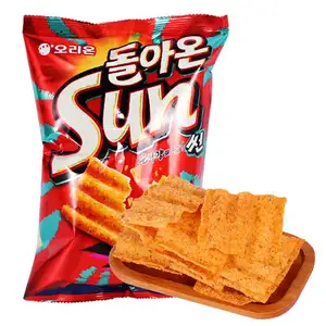Orion Korea matahari jagung pembakar 80g besar bergelombang keripik kentang Koyo Eksotis makanan ringan keripik jagung rasa pedas
