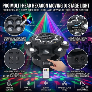 Luz móvil de escenario LED de 200W con 8 brazos, RGBW DMX, sistema de iluminación láser profesional para DJ, cuerpo de PVC, control remoto para discotecas, fiestas y clubes. - Product Image 3