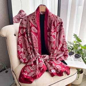 Pañuelo Largo de Satén para Mujer, Imitación de Seda Estampada, Elegante, Protección Solar de Verano, Capa Decorativa para Viajes al Aire Libre, Chal Exterior - Product Image 1
