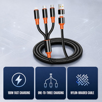 Câble de charge tressé en nylon 100W un-vers-trois, sortie USB-C, iOS, Micro USB, charge rapide, 1,2 m