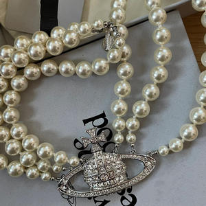 Collar de Saturno de Tres Capas Empress Dowager Vivienne con Circones y Perlas, Gargantilla Clásica para Mujer, Cadena para Clavícula, Estilo Punk, para Bodas y Banquetes - Product Image 3