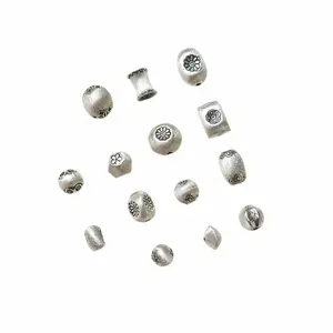 S925 sterling silver loose beads wholesale brushed matte silver beaded spacer accessories
