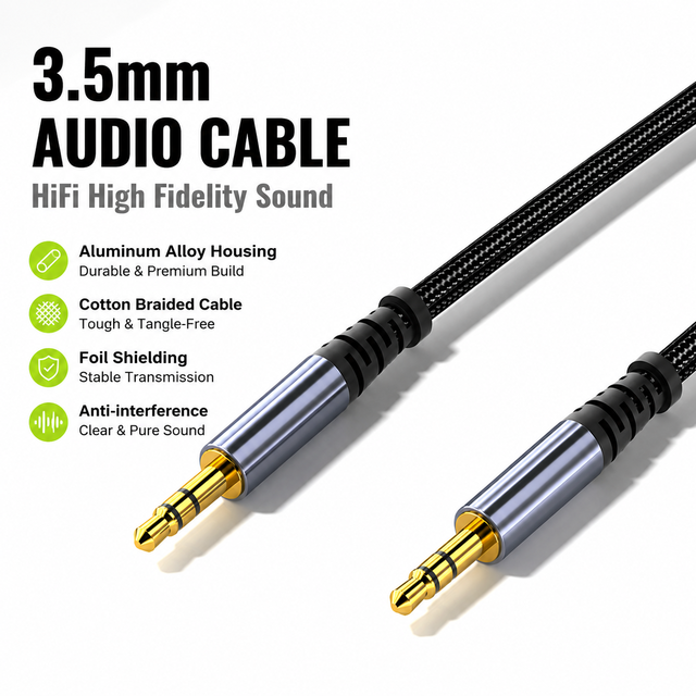 Hi-Fi 3.5mm Audio Cable Foil Shielded Pure Copper 3.5mm Male to Male Aux Cord Gold Plated for Car Speaker Headphone Laptop Cable