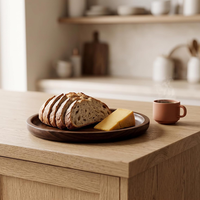 Vente directe usine – Plateau et assiette de camping modernes, ronds, en noyer, écologiques, durables et polis, personnalisables
