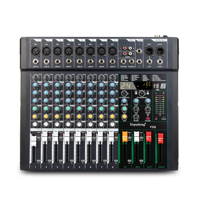 OEM Professional FG8 48V Phantom Mixer Audio 8 Channel Digital Mixig Sound Console DJ Equipment