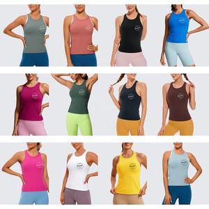 Venta caliente de las mujeres Slim Fit Yoga Fitness chaleco personalizado 86% poliéster 14% Spandex camiseta sin mangas elástica con cuello acanalado elástico - Product Image 5