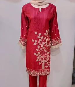 Ensemble de 3 pièces en coton pour femmes, shalwar kameez, avec broderie, style formel, design modeste, vêtements d'été - Product Image 3