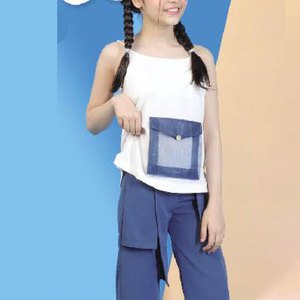 Conjunto de Ropa para Niña al por Mayor, Pantalones y Top Hechos a Medida, Diseño de Cintura Cruzada, Corte Regular, Ligero, Estilo Veraniego, Tallas Infantiles - Product Image 3