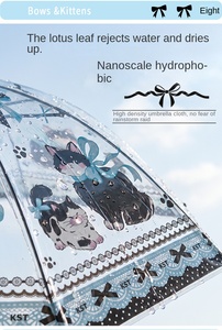 <span class=keywords><strong>Parapluie</strong></span> transparent à motif de chat de dessin animé, ouverture automatique, imperméable, coupe-vent, design élégant avec nœud papillon - Product Image 3