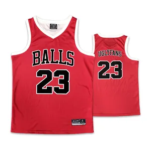 Grosir Kaus Basket Hitam dan Merah Desain Sublimasi Dapat Dibalik Menyesuaikan Jersey Basket Saya Sendiri