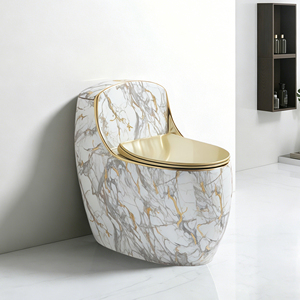 WC monobloc autoportant au design contemporain, bleu électroplaqué, en céramique, avec chasse d'eau à siphon - Product Image 2