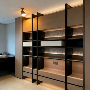Modern <strong>Wardrobe</strong> <strong>with</strong> LED Open <strong>Shelves</strong> <strong>and</strong> Metal Frame Bedroom Closet for Home Project Custom - Product Image 2