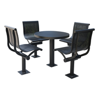 Table de pique-nique ronde en acier commerciale d'extérieur avec chaise école extérieur restaurant jardin patio table à manger en métal et ensemble de chaises