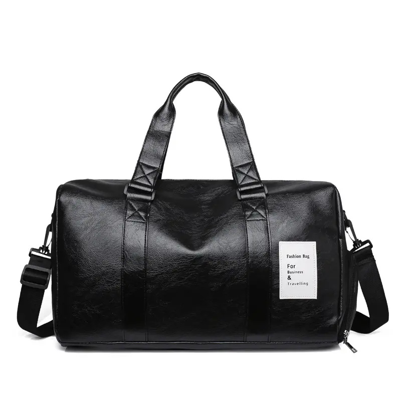 Sac de nuit de voyage Weekender pour hommes en cuir PU noir vegan avec logo personnalisé pour hommes