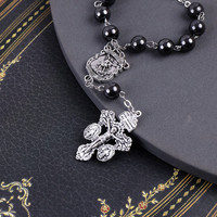 Hématite Décennie Chapelet Homard Griffe Perles En Pierre Naturelle St.Michael Médaille Crucifix Argent Catholique Bracelet Auto Chapelets