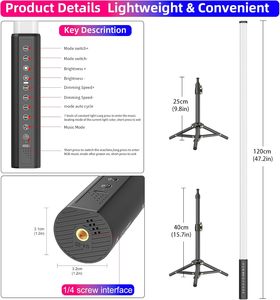 Paquete de 4 Barras de Luces LED RGB de 4 pies y 48000 mAh con Batería, Soporte para Iluminación de Escenario para Bodas, Bailes y DJ - Product Image 5