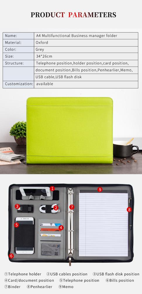 Wholesale custom a4 custom canvas olive green zip document folder padfolio portfolio for promotion