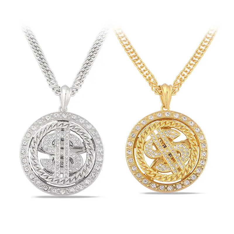 Popular Gold Plated Customized Diamond Magnetic Metal Alloy Men Dollar Pendant Jewelry