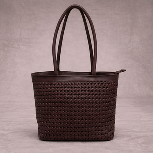 Sac fourre-tout vintage en cuir véritable tressé marron foncé de qualité supérieure pour femme, sac à bandoulière de luxe fait main, pour la plage et le quotidien, OEM ODM - Product Image 1
