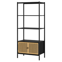Bois d'ingénierie Fer Deux Portes Noir Armoire Media Console TV Table avec Étagère Ouverte