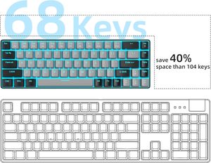 Xách tay cơ khí Bàn phím chơi game mk-box <span class=keywords><strong>LED</strong></span> Backlit 68 phím mini có dây Bàn phím văn phòng chuyển đổi màu xanh cho Windows - Product Image 4