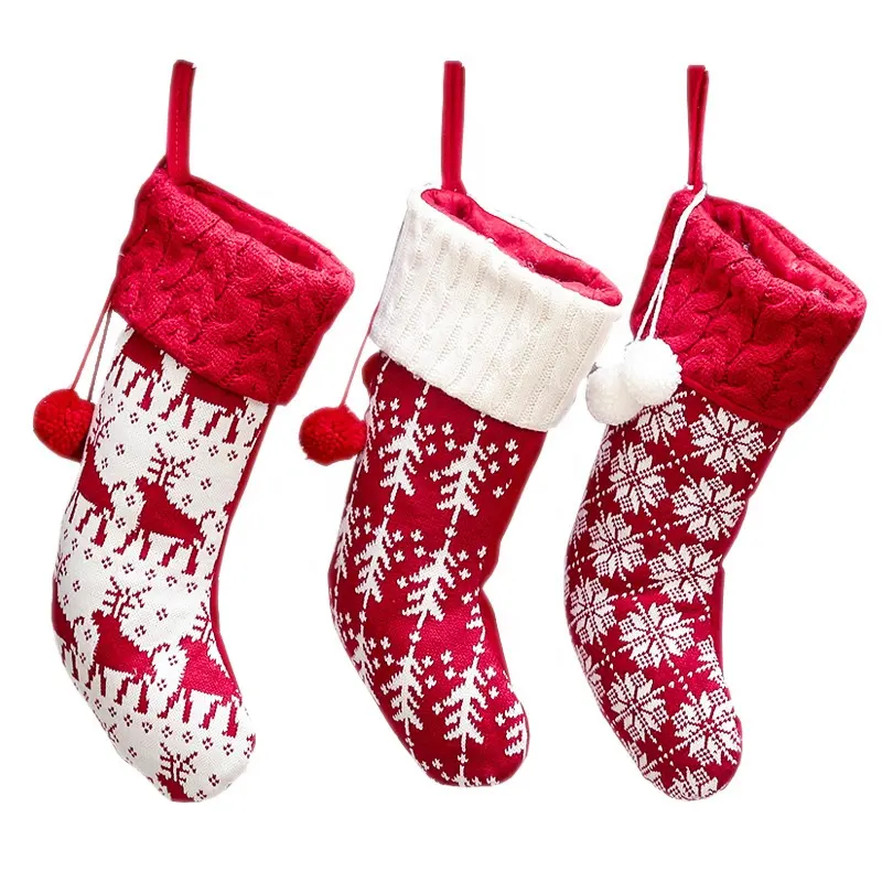 Nibbsci SJ0525 — chaussettes en laine de noël, tricoté à la main, haut de gamme, flocons de neige, suspendue, rouge